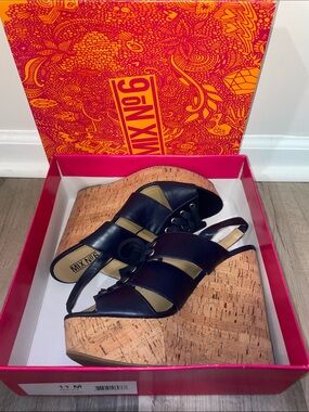 Mix No. 6 NavyLeather Cork Wedges